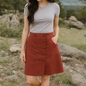 L.L. Bean Salmon Pink High Rise Button Down Skirt A-Line Mini Skirt Size 8 NWT